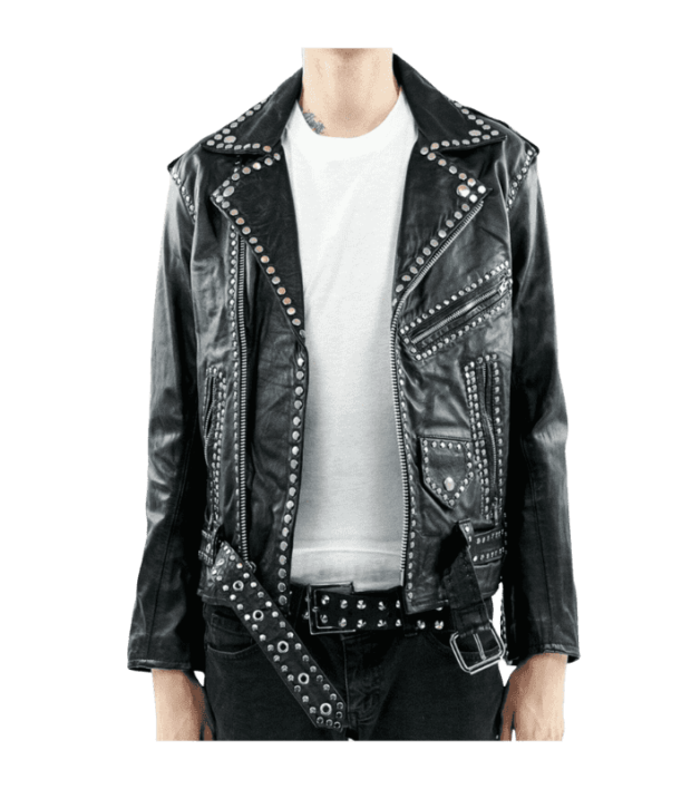 Homenew 119 Black Rockstud Belted Leather Jacket By Sharsal