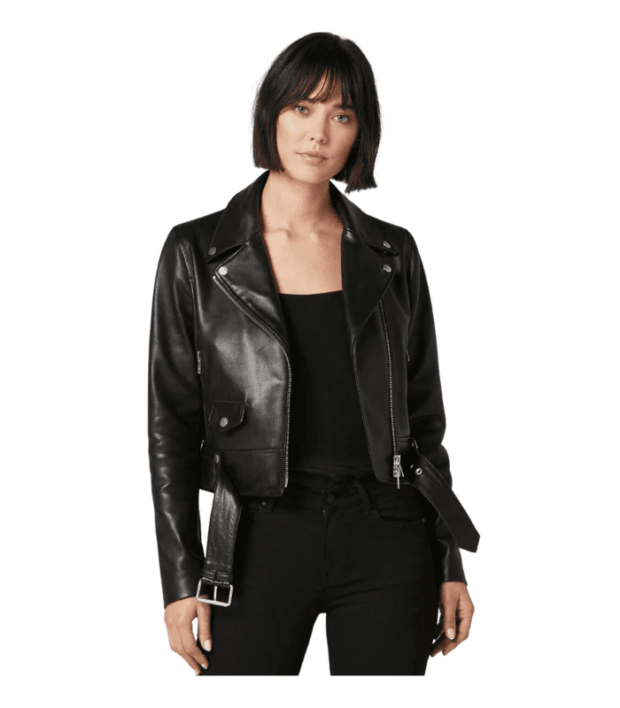 Homenew 181 Women’s Black Shirt Collar Biker Leather Jacket By Sharsal.