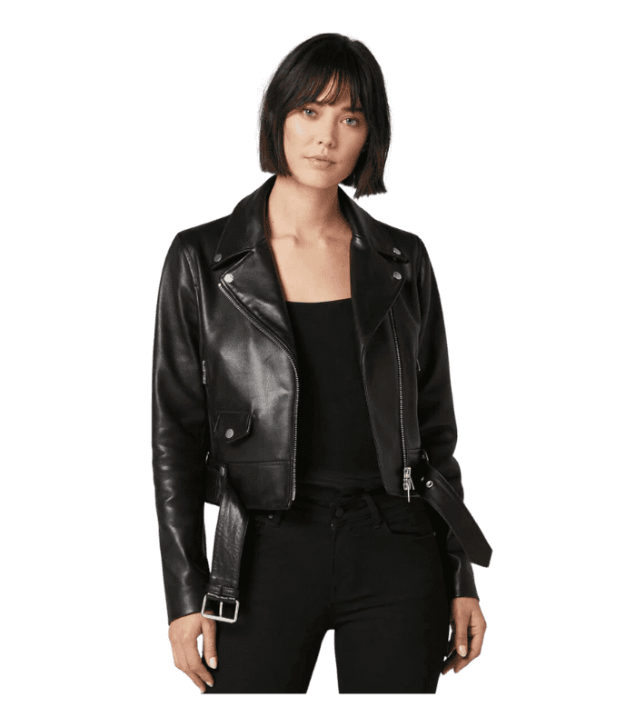Women’s Black Shirt Collar Biker Leather Jacket By Sharsal.