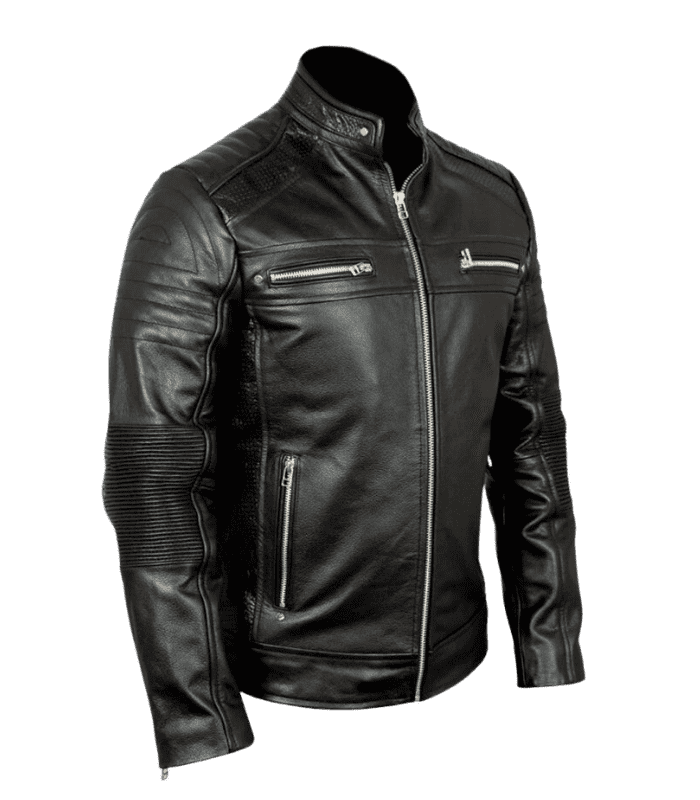 Men's Black Cafe Racer Real Leather Jacket By Sharsal.