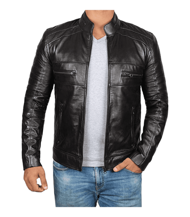 Black Cafe Racer Real Leather Jacket For Men