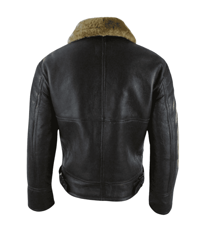black ginger fur collar aviator leather jacket back view