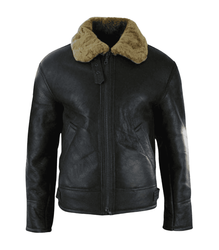 black ginger fur collar aviator leather jacket