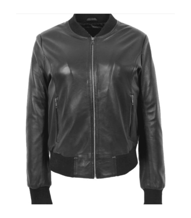 Womens Stylish Black Bomber Leather Jacket