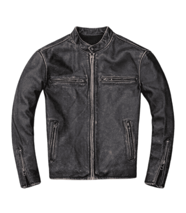 Black Motorcycle Retro Leather Jacket by Sharsal.