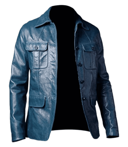 Blue leather bomber jacket by Sharsal