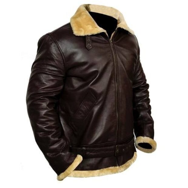 Dark Brown Shearling Leather Bomber Jacket