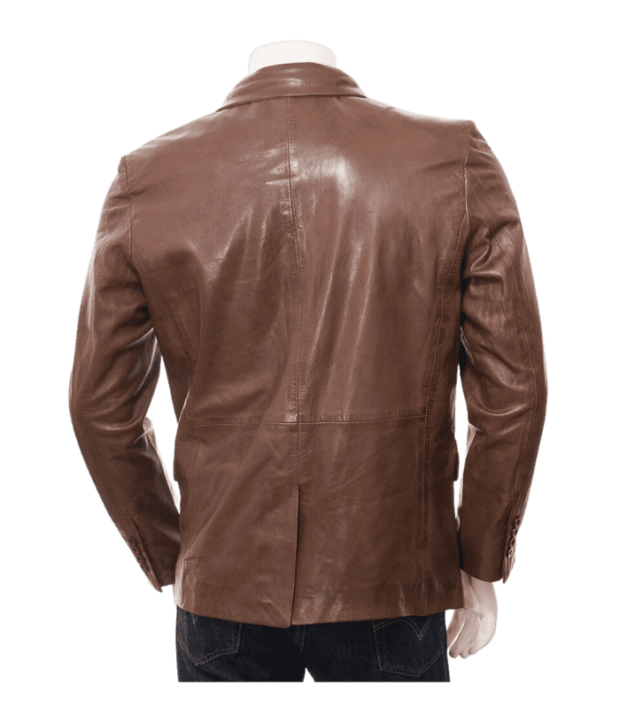 Brown Simple Leather Blazer by Sharsal
