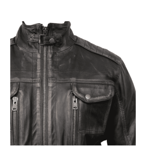 Distressed Cafe Racer Leather Jacket by Sharsal.