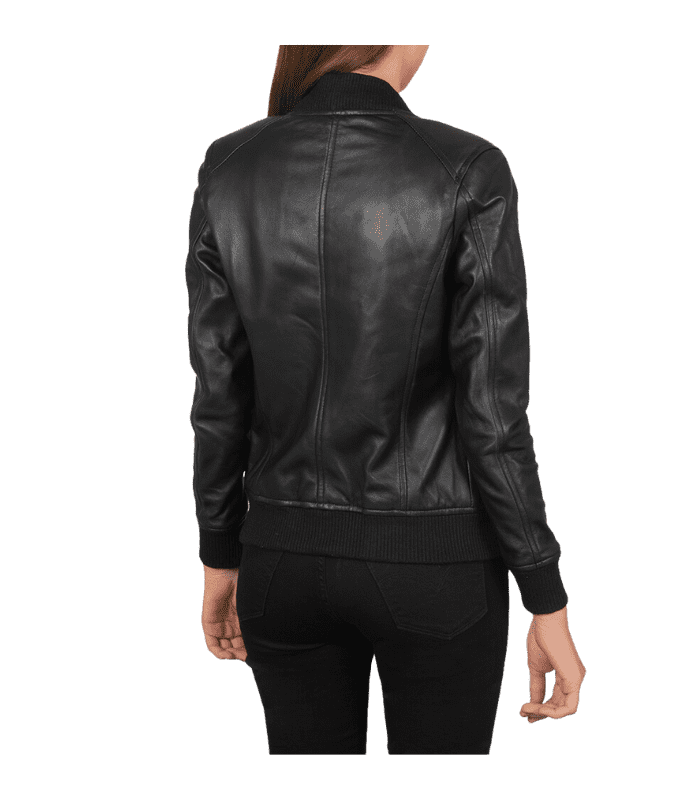 Women Black Bomber Leather Jacket By Sharsal