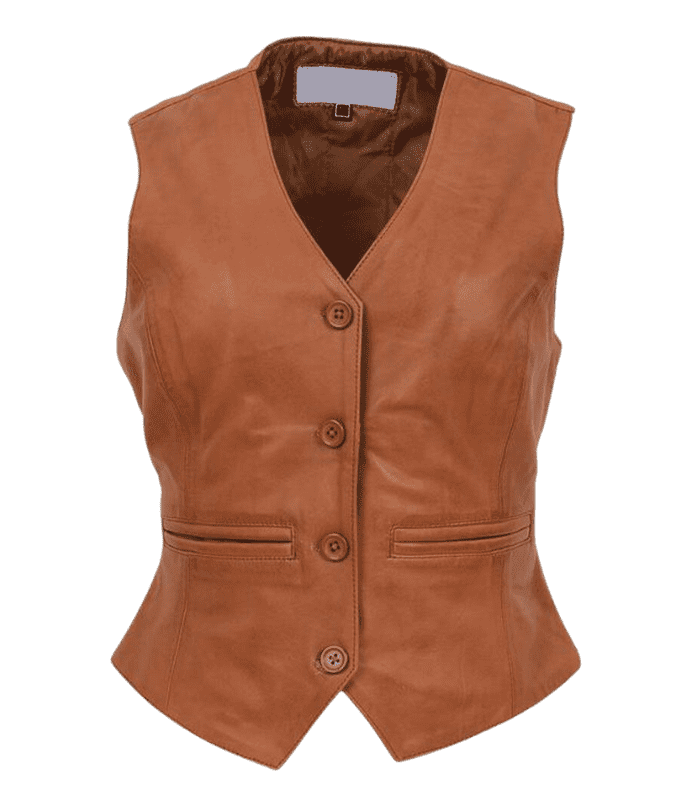 Womens Tan Leather Vest By Sharsal