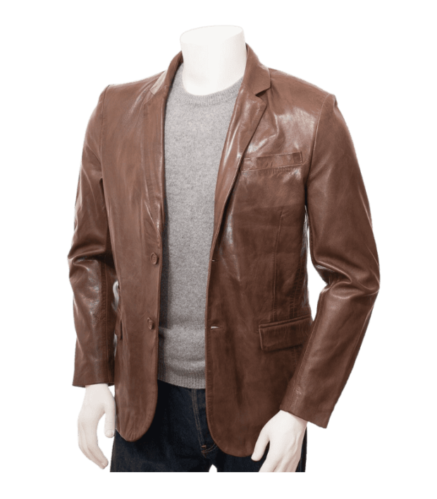 Mens Brown Simple Leather Blazer by Sharsal