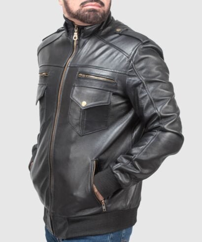 jacket with leather sleeves