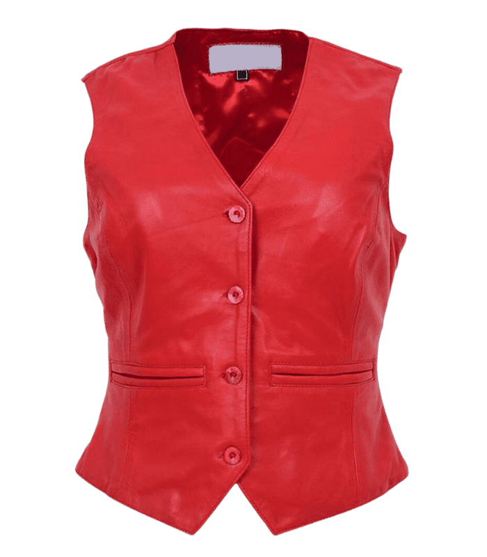 Womens Red Sheepskin Leather Vest By Sharsal