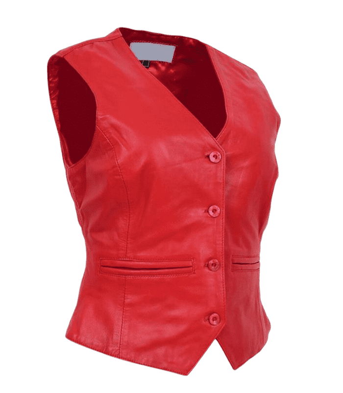 Women Red Sheepskin Leather Vest By Sharsal