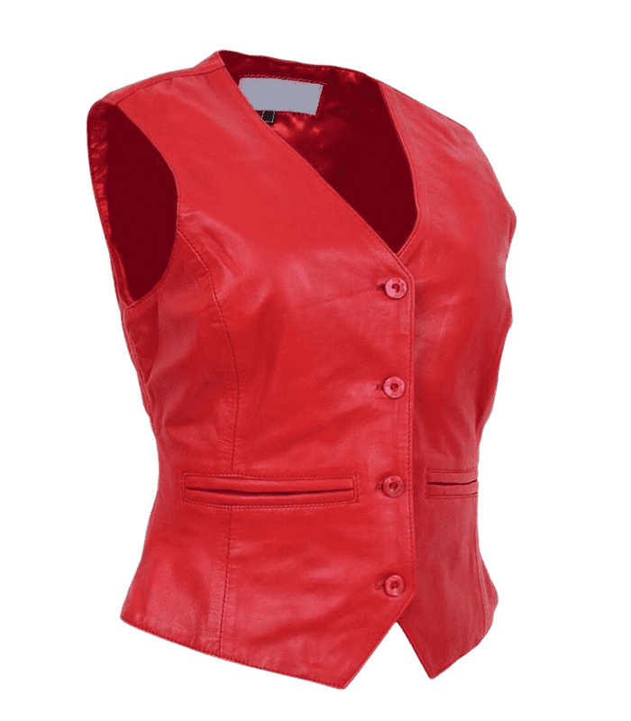 Women Red Sheepskin Leather Vest by sharsal
