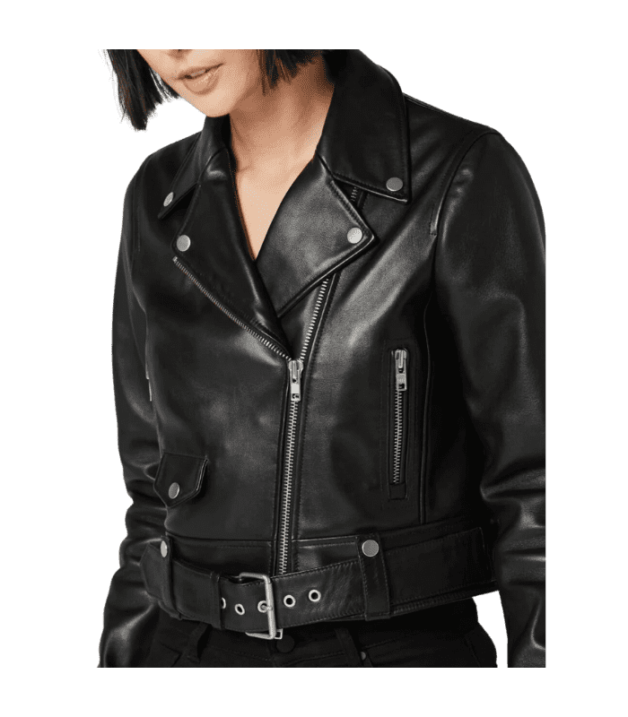 Black Shirt Collar Biker Leather Jacket by Sharsal.