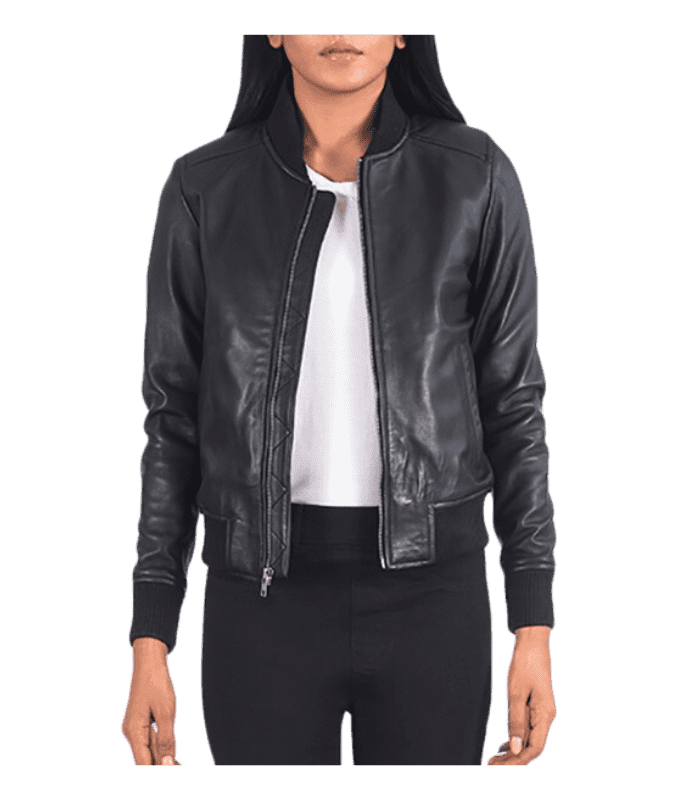 Women’s Classic Black Bomber Leather Jacket by sharsal