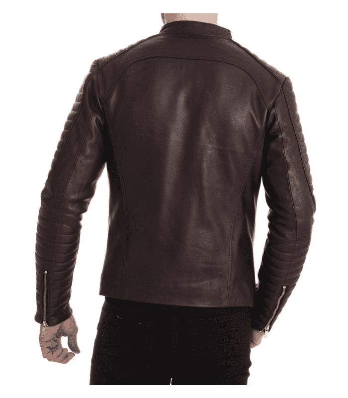 Elegant Dark Brown Bomber Leather Jacket Leather Biker Jacket
