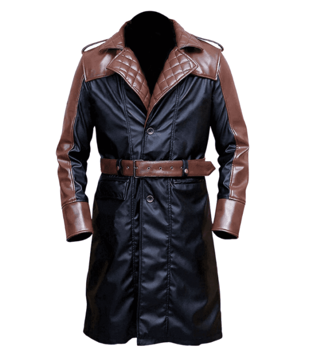 Men's Brown Leather Trench Coat / Cosplay Costume Leather Trench Coat