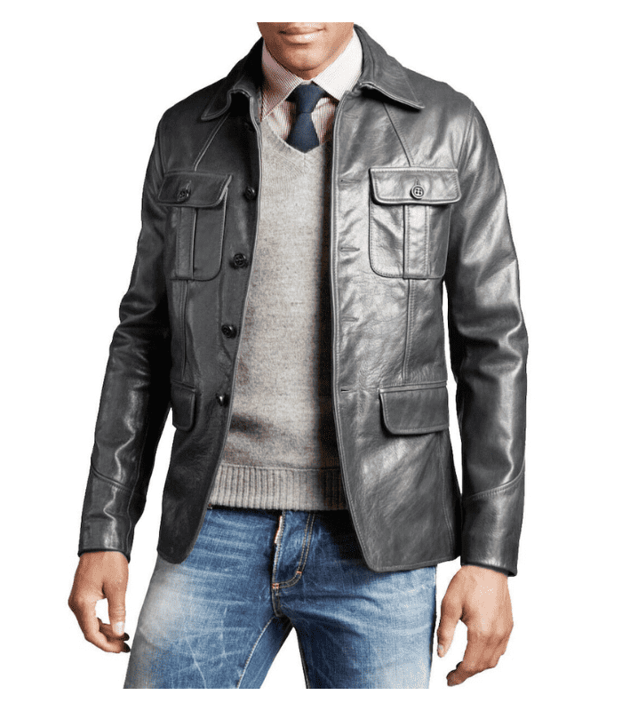 Men's Genuine Leather Grey Blazer Coat Jacket