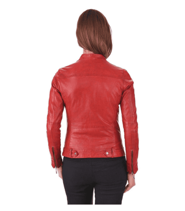 Red Motorcycle Biker Genuine Lambskin Leather Jacket