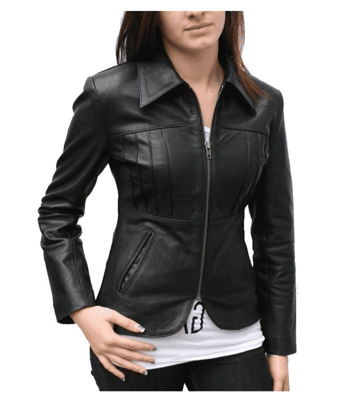 Womens Black Leather Jacket Slim Fit Biker Ladies Leather Jacket 2