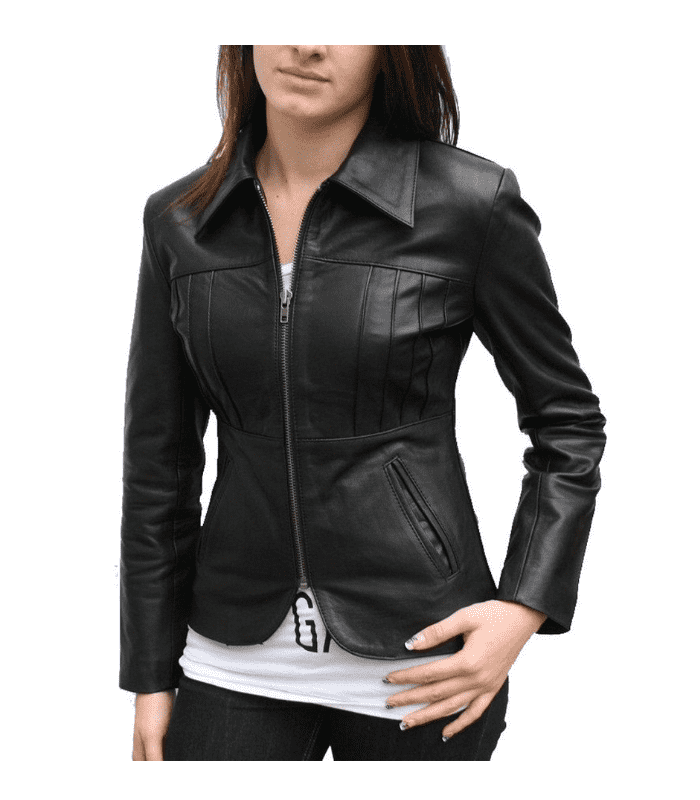 Womens Black Leather Motorcycle Jacket Slim Fit Biker Leather Jacket