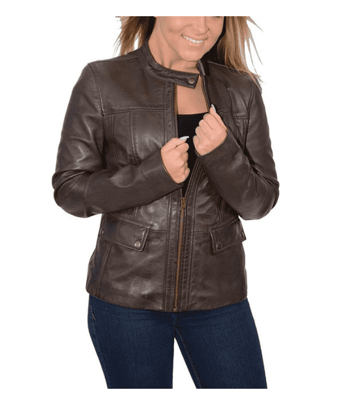 Women Brown Casual Biker Leather Jacket