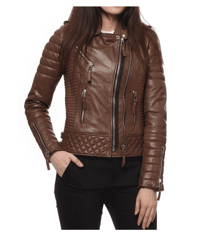 Women'S Quilted Brown Leather Motorcycle Jacket