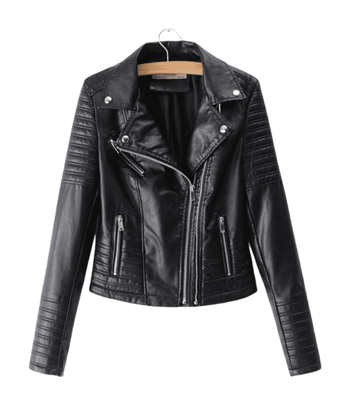 Womens Genuine Black Motorcycle Jacket Slim Fit Biker Ladies Leather Jacket