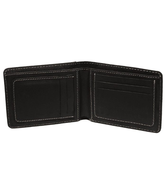 Full Grain Black Leather Mens Wallet Bifold Classic Stitched Leather Wallet
