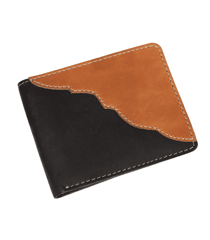 Black and Tan Full Grain Bifold Classic Stitched Leather Wallet