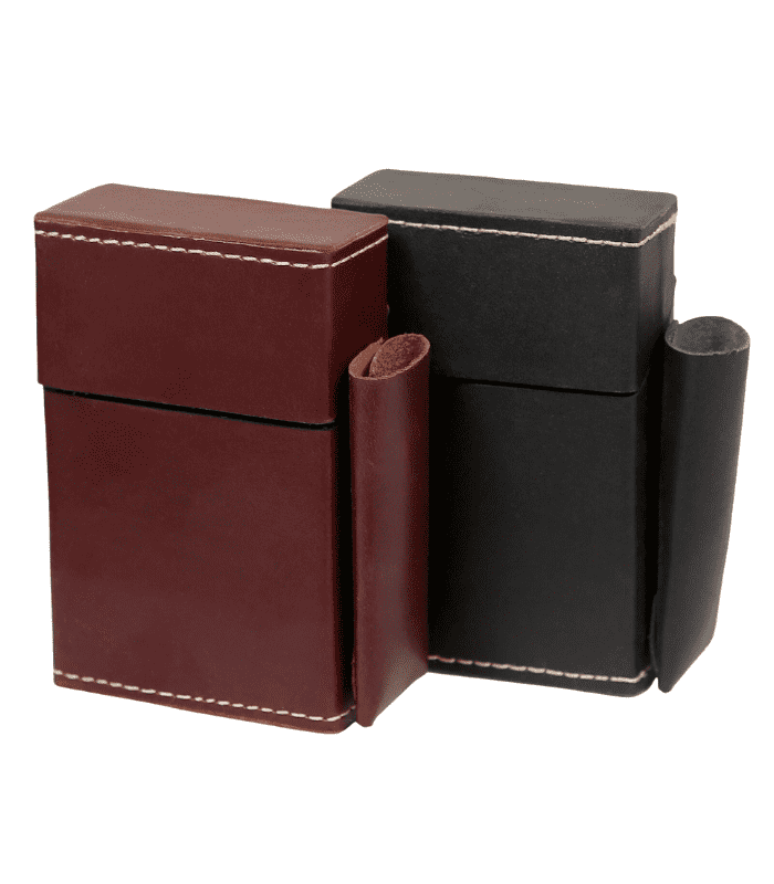 Genuine Leather Cigarette Case Side Lighter Pocket