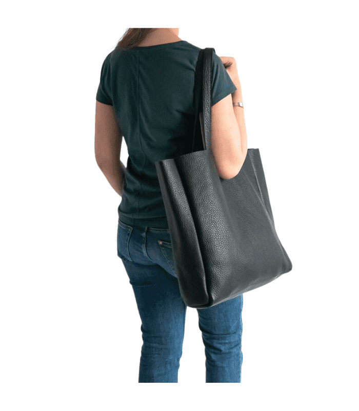 Large Black Leather Shopper Bag