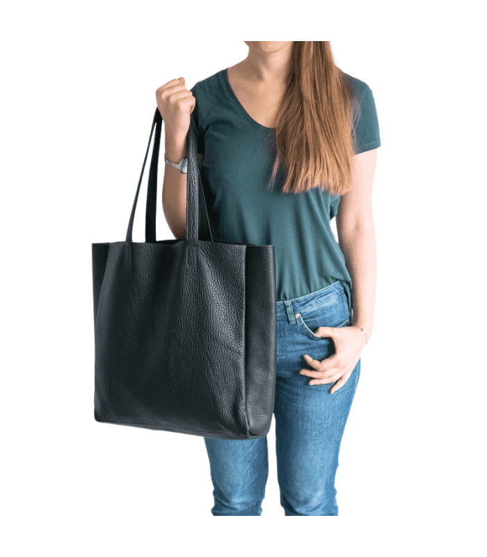 Large Black Leather Shopper Bag|
