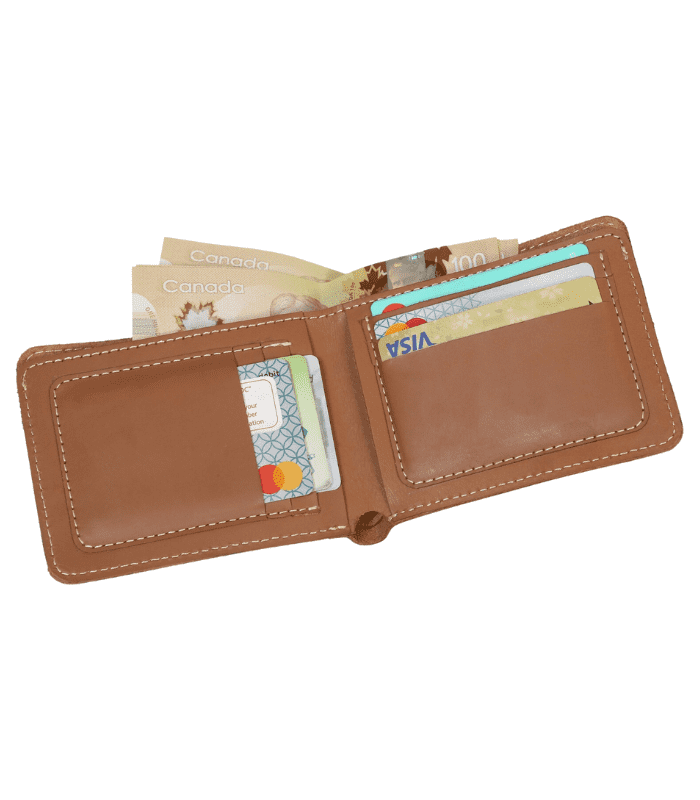 Tan Brown Full Grain Wallet Bifold Classic Stitched Leather Wallet