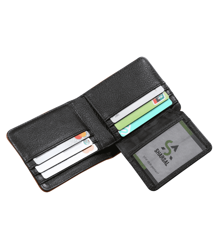 Whole Grain Black Leather Wallet Bifold Classic Stitched Leather Wallet