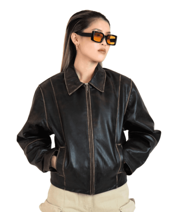 90 Oversized Vintage Distressed Bomber Jacket