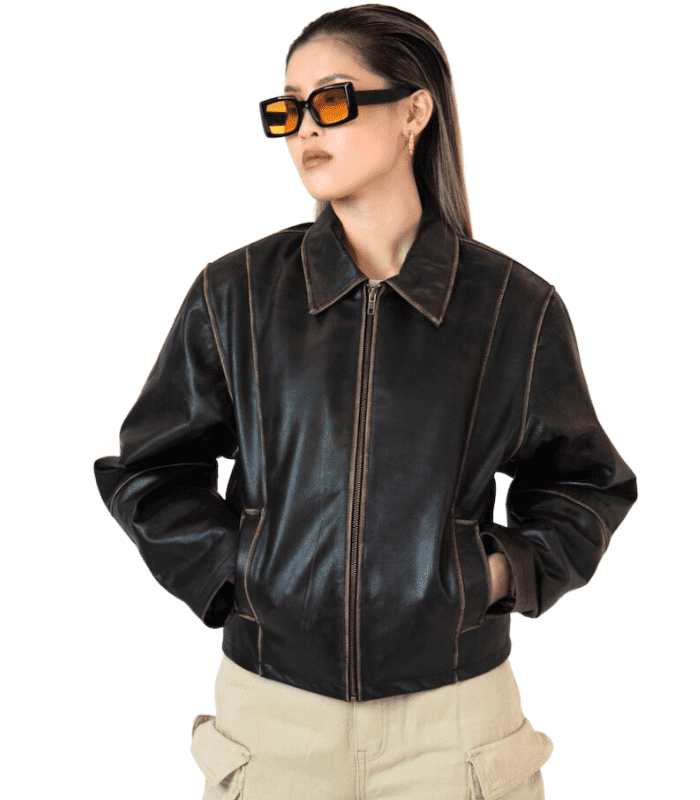 90S Oversized Vintage Distressed Bomber Leather Jacket 1