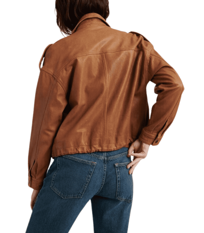 Brown Distressed Leather Bomber Jacket