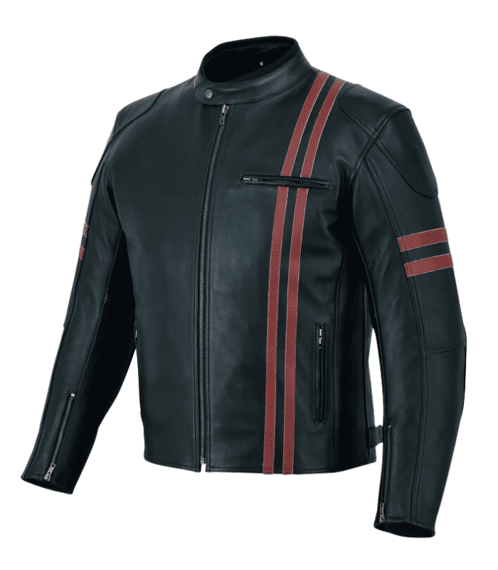 Men'S Ce Armour Stripe Black Bomber Leather Jacket