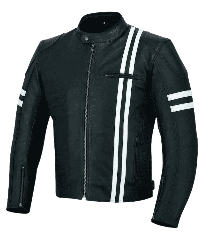 Men'S Ce Armour White Stripe Black Bomber Leather Jacket