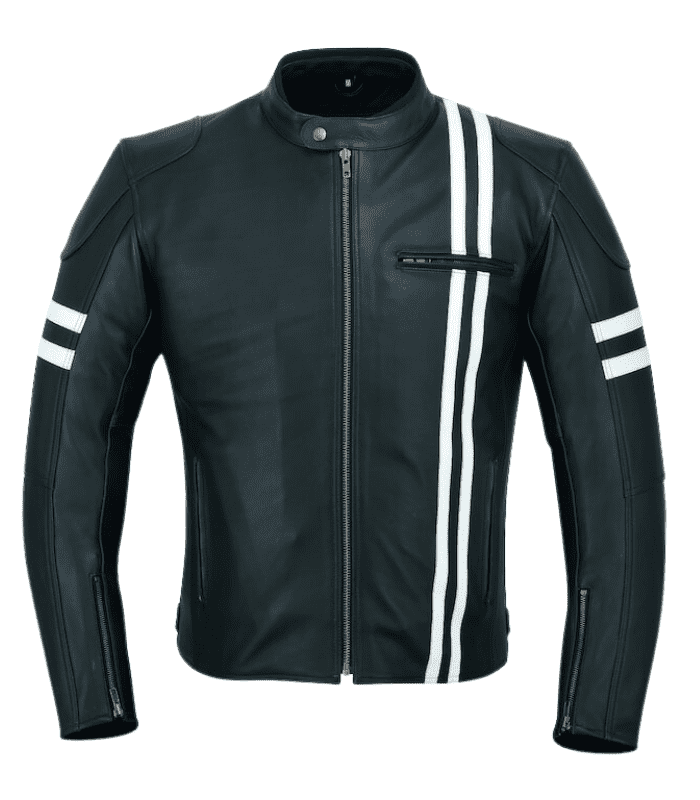 CE Armour White Stripe Black Bomber Leather Jacket