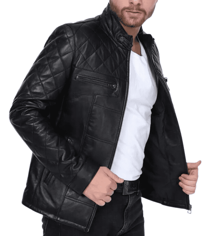 Lightweight Quilted Black Bomber Leather Jacket
