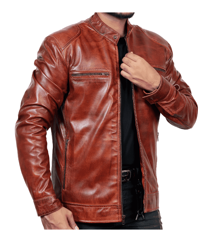 Men's Brown Wax Bomber Leather Jacket