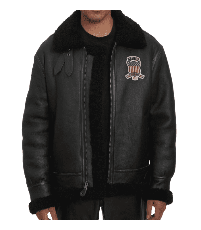 Men Handmade B3 Black Bomber Leather Jacket