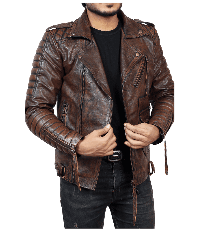 Quilted Brown Biker Motorcycle Leather Jacket