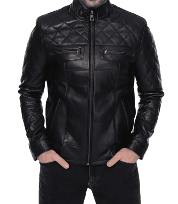 Lightweight Quilted Black Bomber Leather Jacket