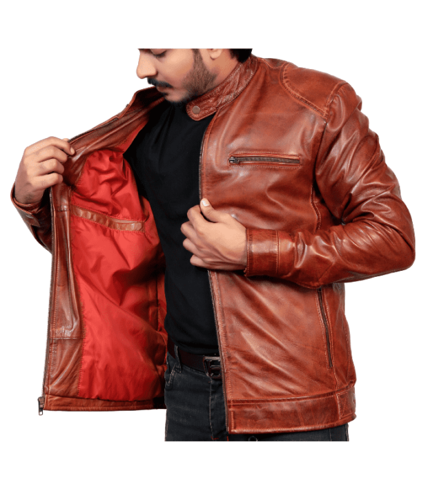 Men Brown Wax Leather Jacket